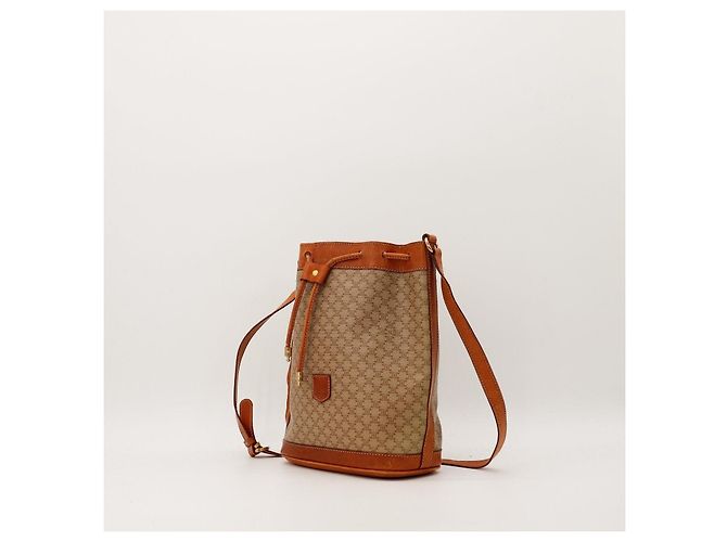 Céline Celine Monogram Canvas Leather Bucket Bag Brown - view 2