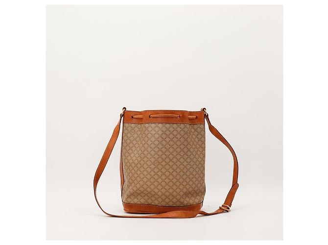 Céline Celine Monogram Canvas Leather Bucket Bag Brown - view 3