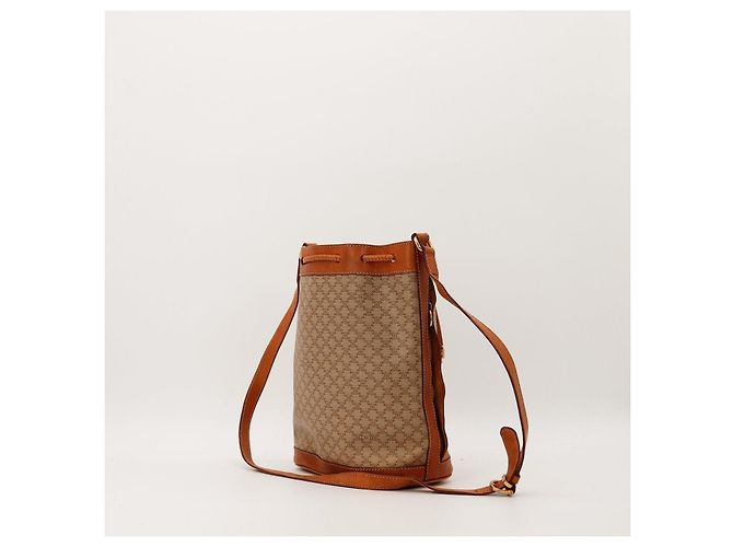 Céline Celine Monogram Canvas Leather Bucket Bag Brown - view 4