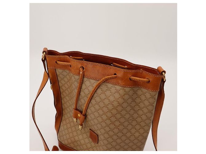 Céline Celine Monogram Canvas Leather Bucket Bag Brown - view 6