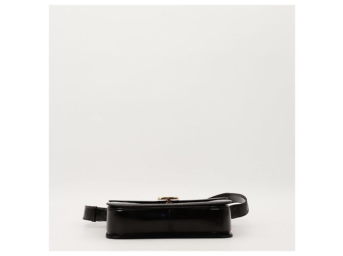 Céline Celine Borsa Triomphe Pelle Vernice Nera Nero - vista 5