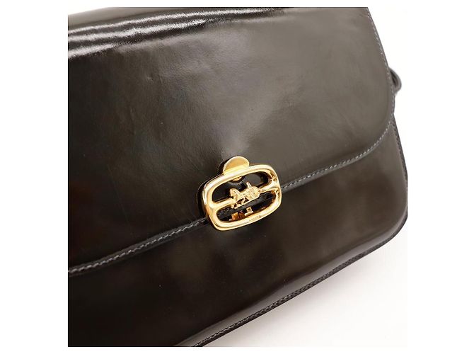 Céline Celine Borsa Triomphe Pelle Vernice Nera Nero - vista 6
