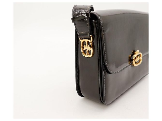 Céline Celine Borsa Triomphe Pelle Vernice Nera Nero - vista 9