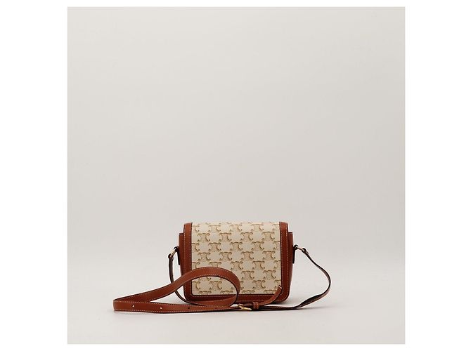 Céline Piccola Borsa Triomphe in Tela e Pelle di Vitello Marrone Beige - vista 4