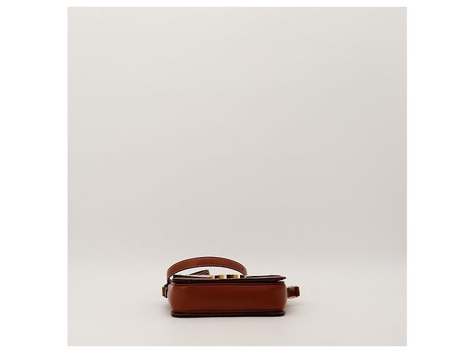 Céline Piccola Borsa Triomphe in Tela e Pelle di Vitello Marrone Beige - vista 6