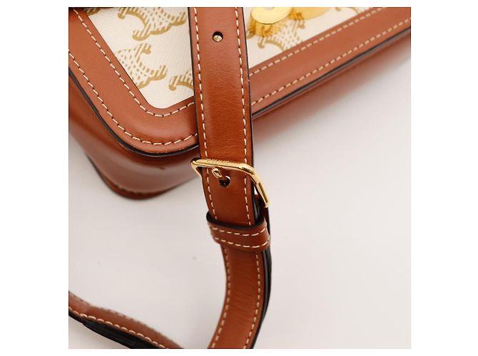 Céline Piccola Borsa Triomphe in Tela e Pelle di Vitello Marrone Beige - vista 8
