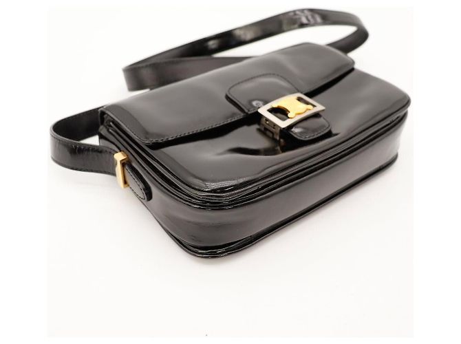 Céline Celine Triomphe Borsa a tracolla in pelle vernice nera Nero - vista 10