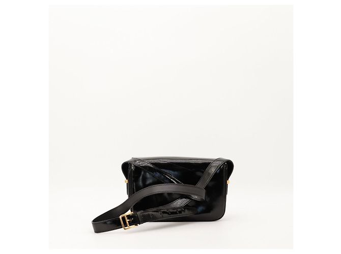 Céline Celine Triomphe Borsa a tracolla in pelle vernice nera Nero - vista 3