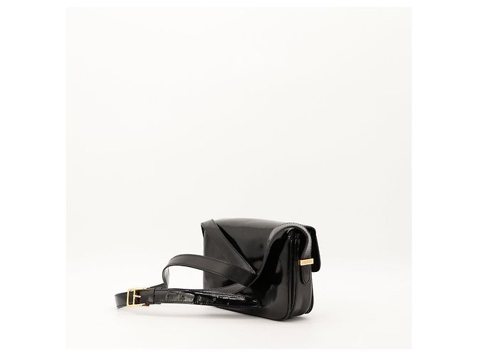 Céline Celine Triomphe Borsa a tracolla in pelle vernice nera Nero - vista 4