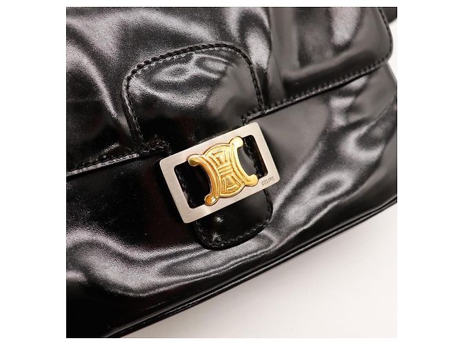 Céline Celine Triomphe Borsa a tracolla in pelle vernice nera Nero - vista 6