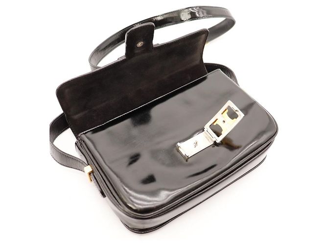 Céline Celine Triomphe Borsa a tracolla in pelle vernice nera Nero - vista 7