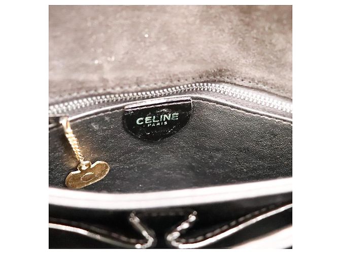 Céline Celine Triomphe Borsa a tracolla in pelle vernice nera Nero - vista 8