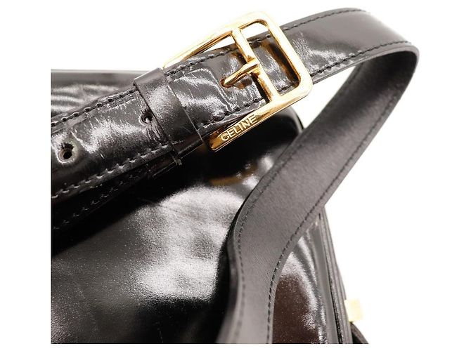 Céline Celine Triomphe Borsa a tracolla in pelle vernice nera Nero - vista 9