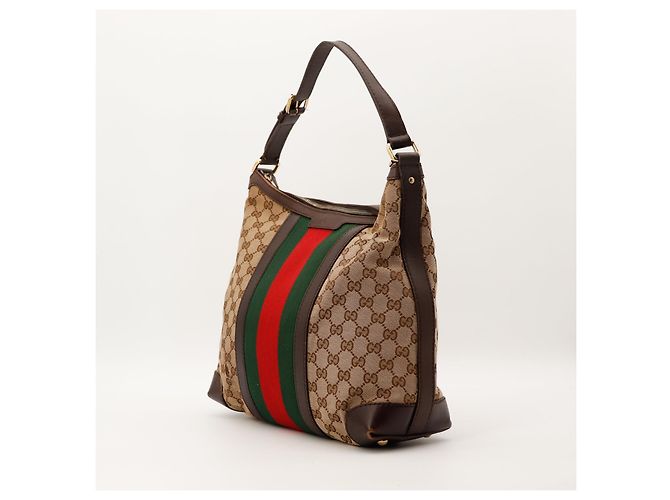Gucci Borsa Hobo Abbey in tela Monogram Marrone Rosso Beige Verde - vista 2