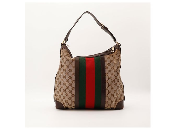 Gucci Borsa Hobo Abbey in tela Monogram Marrone Rosso Beige Verde - vista 3