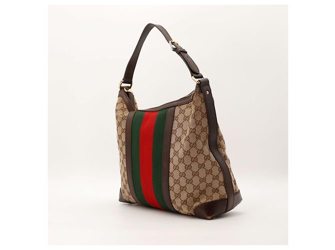 Gucci Borsa Hobo Abbey in tela Monogram Marrone Rosso Beige Verde - vista 4