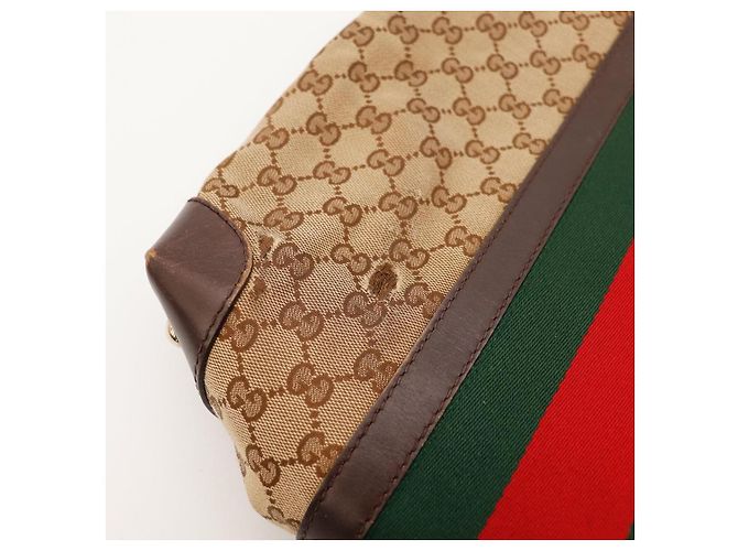 Gucci Borsa Hobo Abbey in tela Monogram Marrone Rosso Beige Verde - vista 6