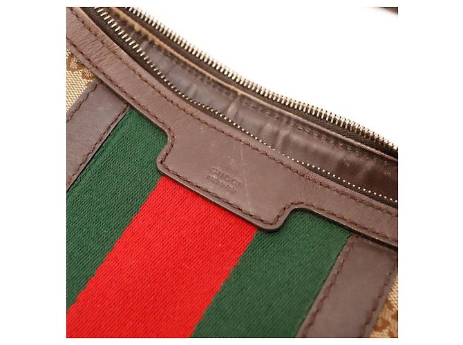 Gucci Borsa Hobo Abbey in tela Monogram Marrone Rosso Beige Verde - vista 7