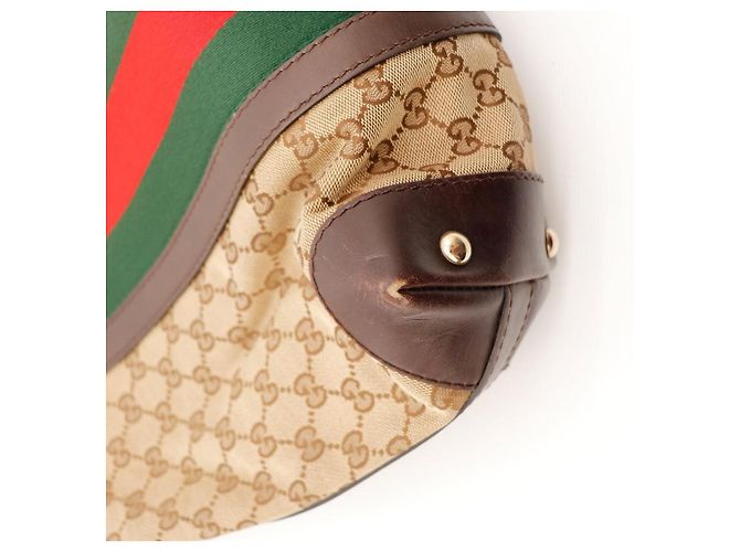 Gucci Borsa Hobo Abbey in tela Monogram Marrone Rosso Beige Verde - vista 8