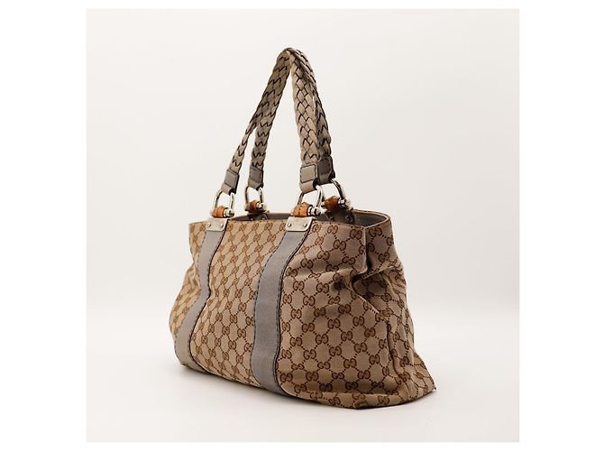 Gucci Bolsa em Canvas Monograma com Alça de Bambu Marrom - vista 2