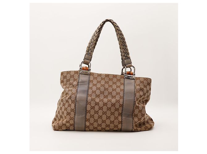 Gucci Bolsa em Canvas Monograma com Alça de Bambu Marrom - vista 3