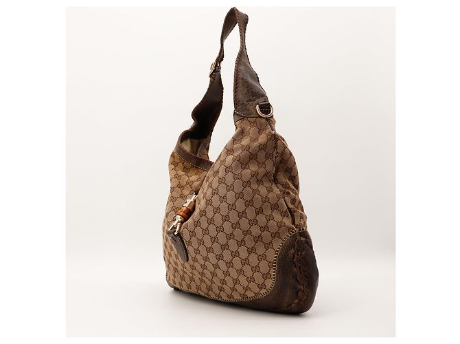 Gucci Borsa Hobo in Tela Monogramma GG e Bambù Marrone - vista 2
