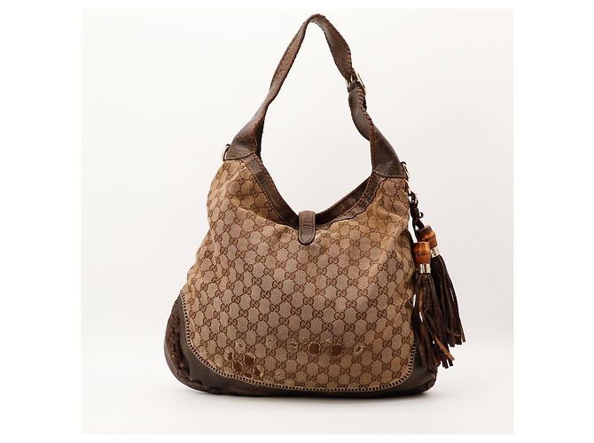 Gucci Borsa Hobo in Tela Monogramma GG e Bambù Marrone - vista 3