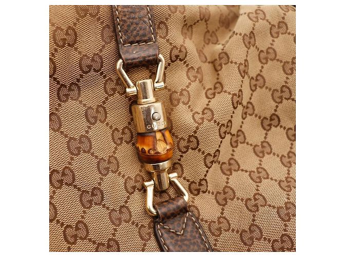 Gucci Borsa Hobo in Tela Monogramma GG e Bambù Marrone - vista 6