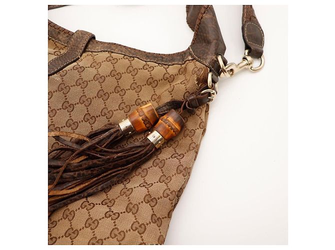 Gucci Borsa Hobo in Tela Monogramma GG e Bambù Marrone - vista 7
