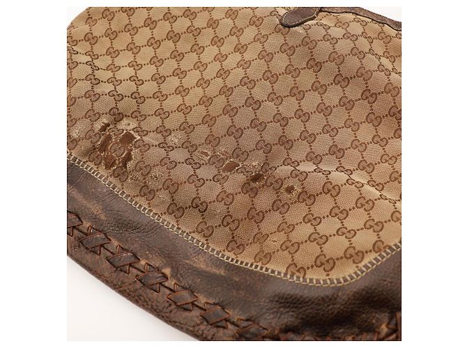 Gucci Borsa Hobo in Tela Monogramma GG e Bambù Marrone - vista 8