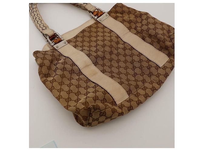 Gucci Monogram Canvas Bamboo Handle Tote Bag Brown Beige - view 10
