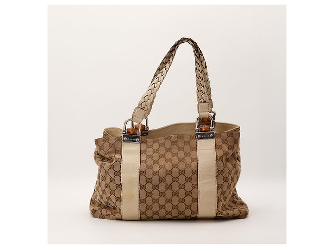 Gucci Monogram Canvas Bamboo Handle Tote Bag Brown Beige - view 2