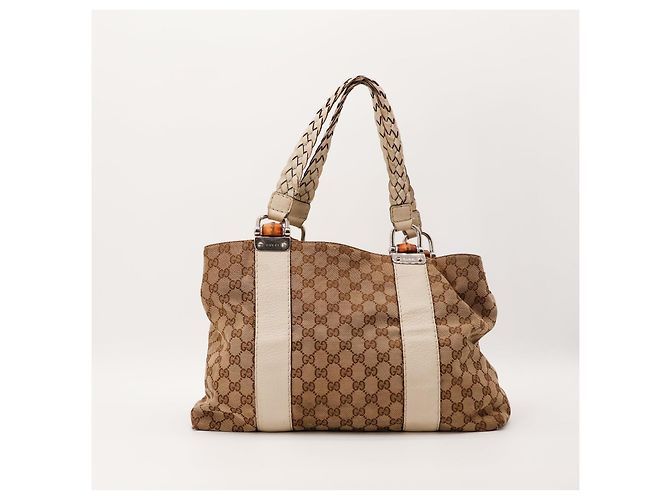 Gucci Monogram Canvas Bamboo Handle Tote Bag Brown Beige - view 4