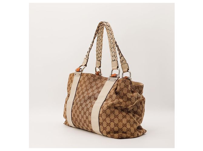 Gucci Monogram Canvas Bamboo Handle Tote Bag Brown Beige - view 5
