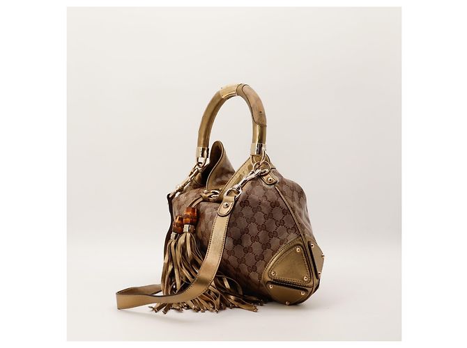 Gucci Borsa Hobo Monogram Bamboo Tassel Marrone D'oro - vista 2