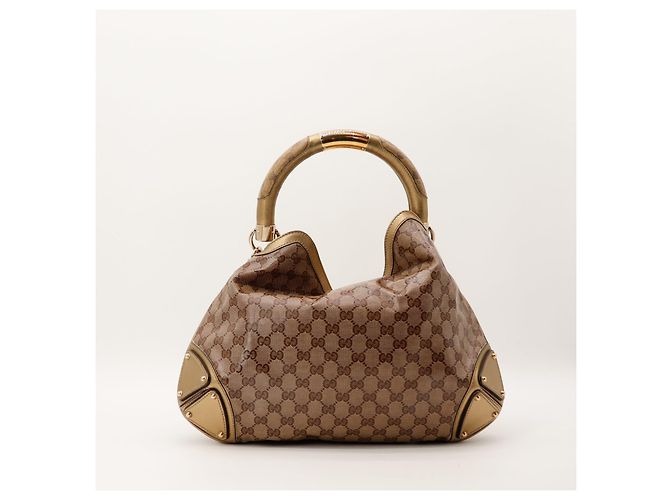 Gucci Borsa Hobo Monogram Bamboo Tassel Marrone D'oro - vista 3