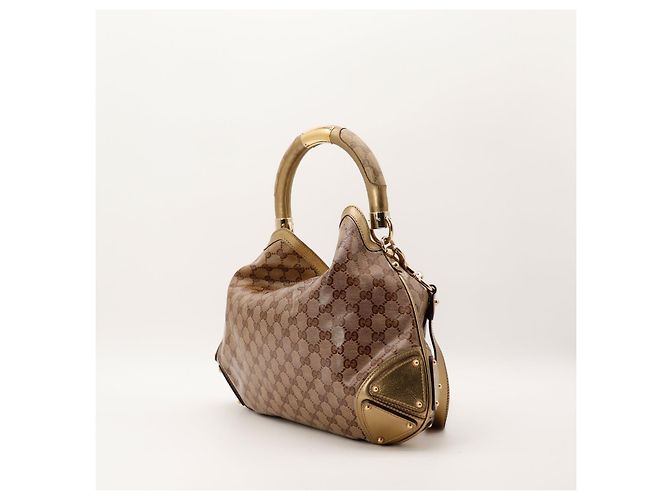 Gucci Borsa Hobo Monogram Bamboo Tassel Marrone D'oro - vista 4