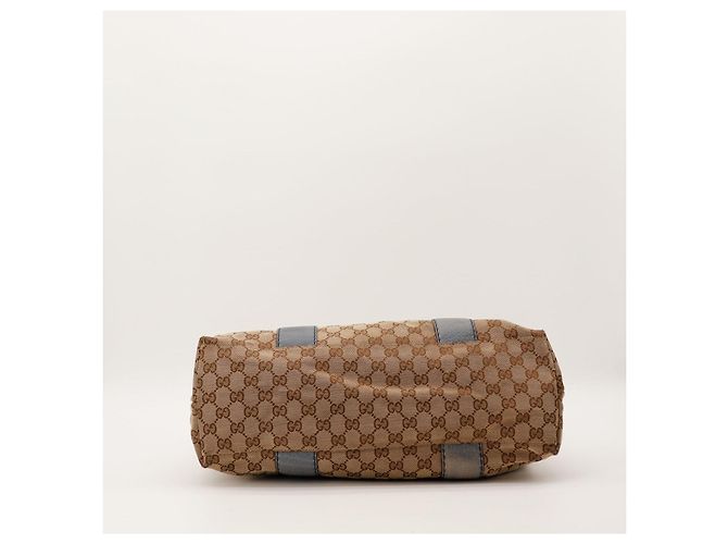 Gucci Borsa Shopper Monogram Canvas Bamboo Marrone Grigio - vista 5