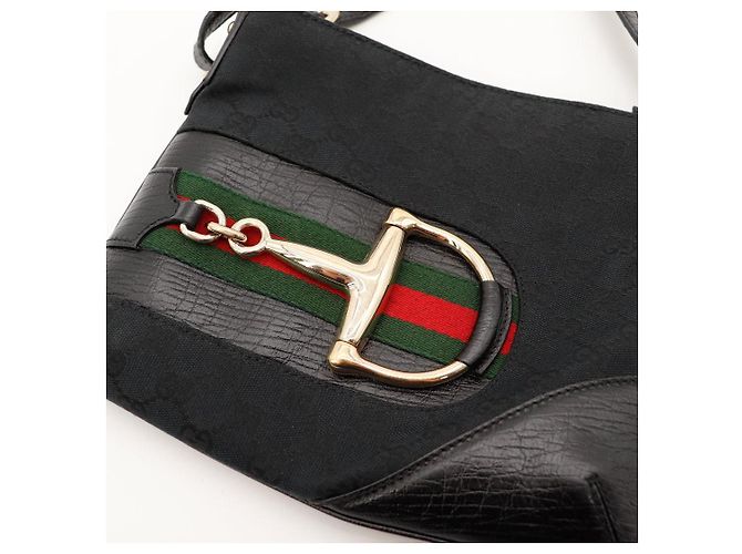 Gucci Borsa a tracolla Horsebit in tela Monogram Nero - vista 6