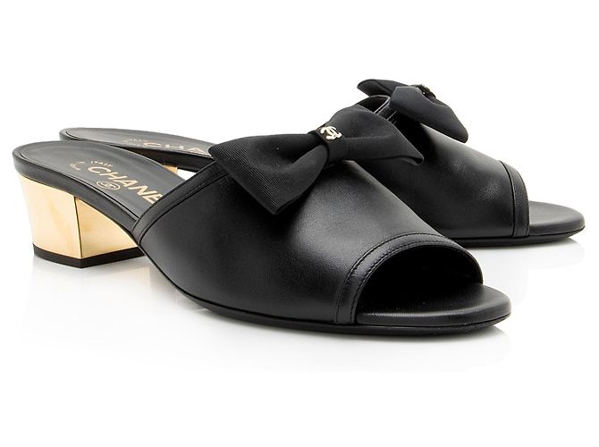 Gabrielle Chanel Lambskin CC Bow Mules - Größe 7 / 37 Schwarz - Ansicht 2