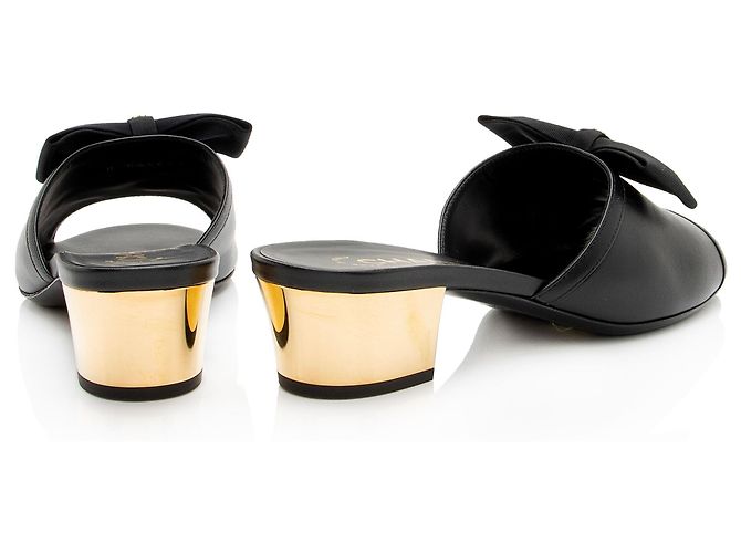 Gabrielle Chanel Lambskin CC Bow Mules - Größe 7 / 37 Schwarz - Ansicht 3