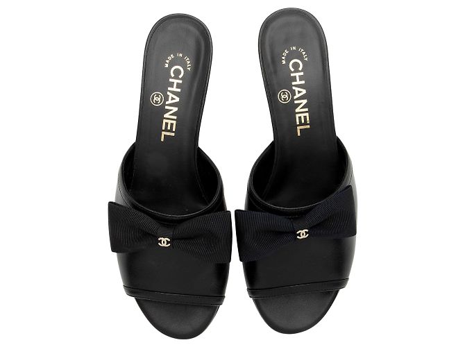 Gabrielle Chanel Lambskin CC Bow Mules - Größe 7 / 37 Schwarz - Ansicht 5