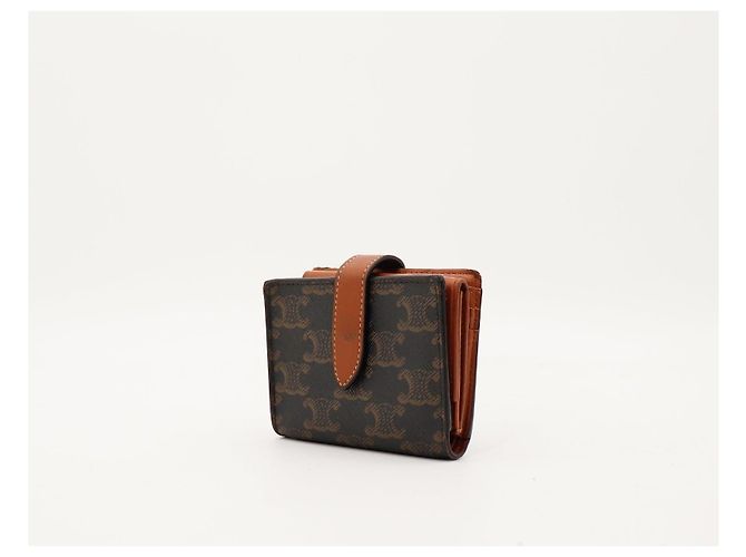 Céline Celine Cartera bi-fold en canvas Triomphe Castaño Monograma - vista 3