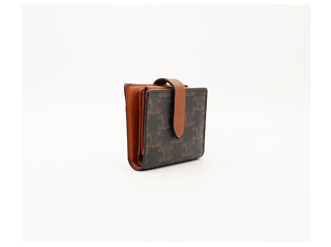 Céline Celine Cartera bi-fold en canvas Triomphe Castaño Monograma - vista 4