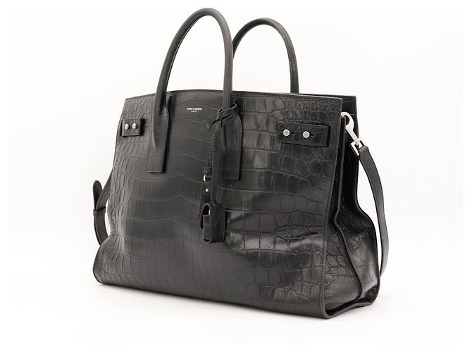 Saint Laurent Sac de Jour borsa in pelle stampa coccodrillo Nero - vista 2