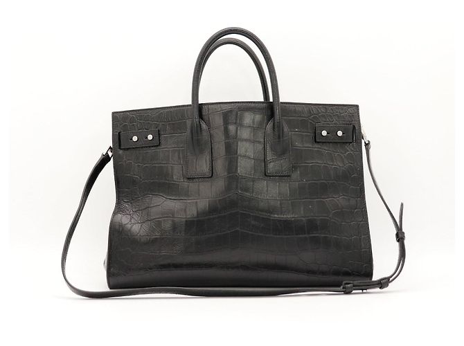 Saint Laurent Sac de Jour borsa in pelle stampa coccodrillo Nero - vista 3