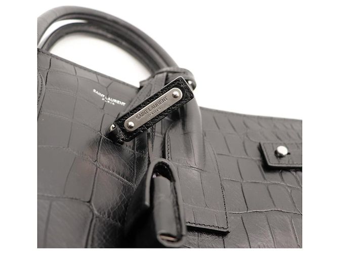 Saint Laurent Sac de Jour borsa in pelle stampa coccodrillo Nero - vista 8