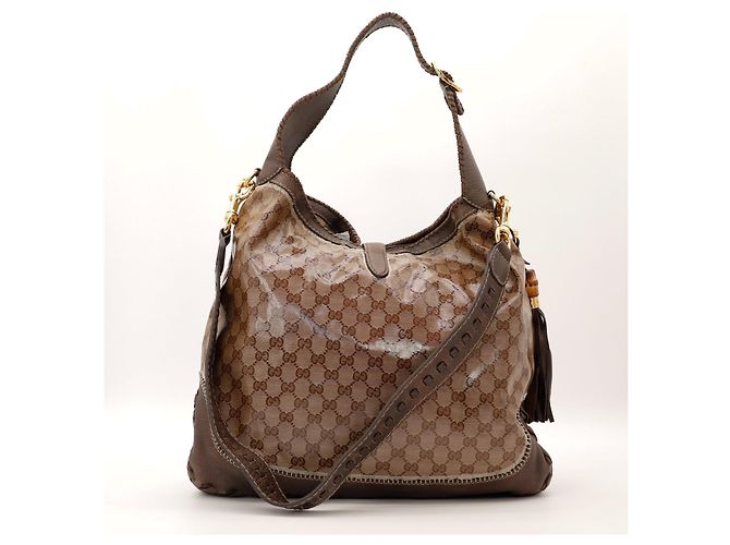 Gucci Borsa Hobo Monogramma GG con Nappa in Bambù Marrone - vista 3
