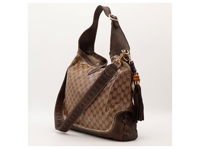Gucci Borsa Hobo Monogramma GG con Nappa in Bambù Marrone - vista 4