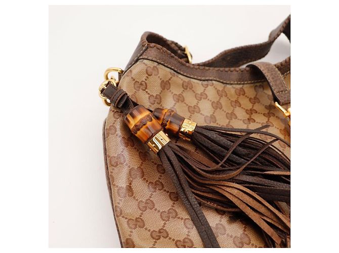 Gucci Borsa Hobo Monogramma GG con Nappa in Bambù Marrone - vista 7